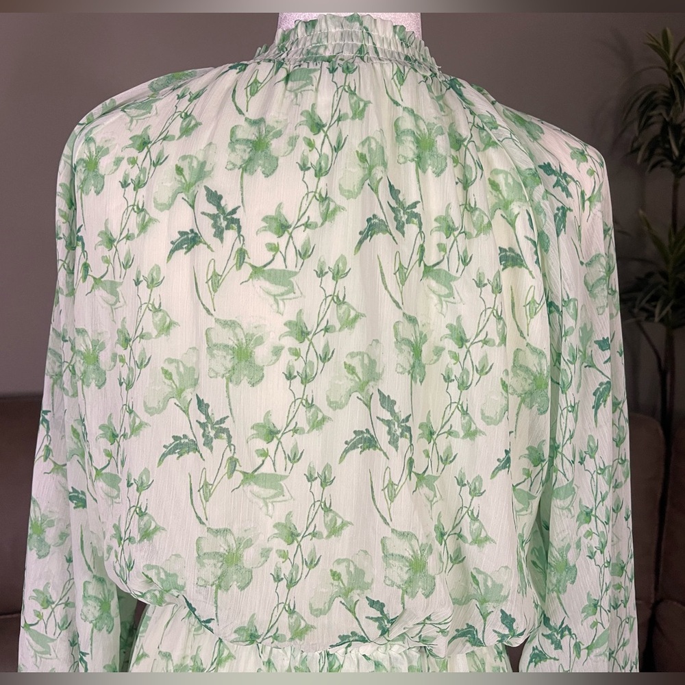 Gianni Bini Green Floral Mini Dress Sz L Easter Wedding Summer Spring Vacation - Picture 9 of 14
